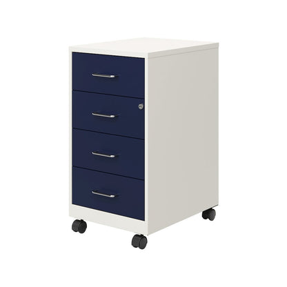 18" Deep 4-Drawer Mobile Organizer, Locking, Pearl White / Navy