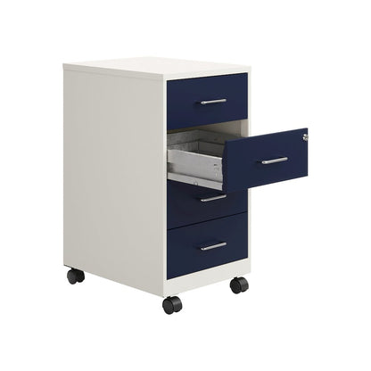 18" Deep 4-Drawer Mobile Organizer, Locking, Pearl White / Navy