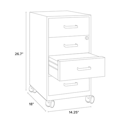 18" Deep 4-Drawer Mobile Organizer, Locking, Pearl White / Navy