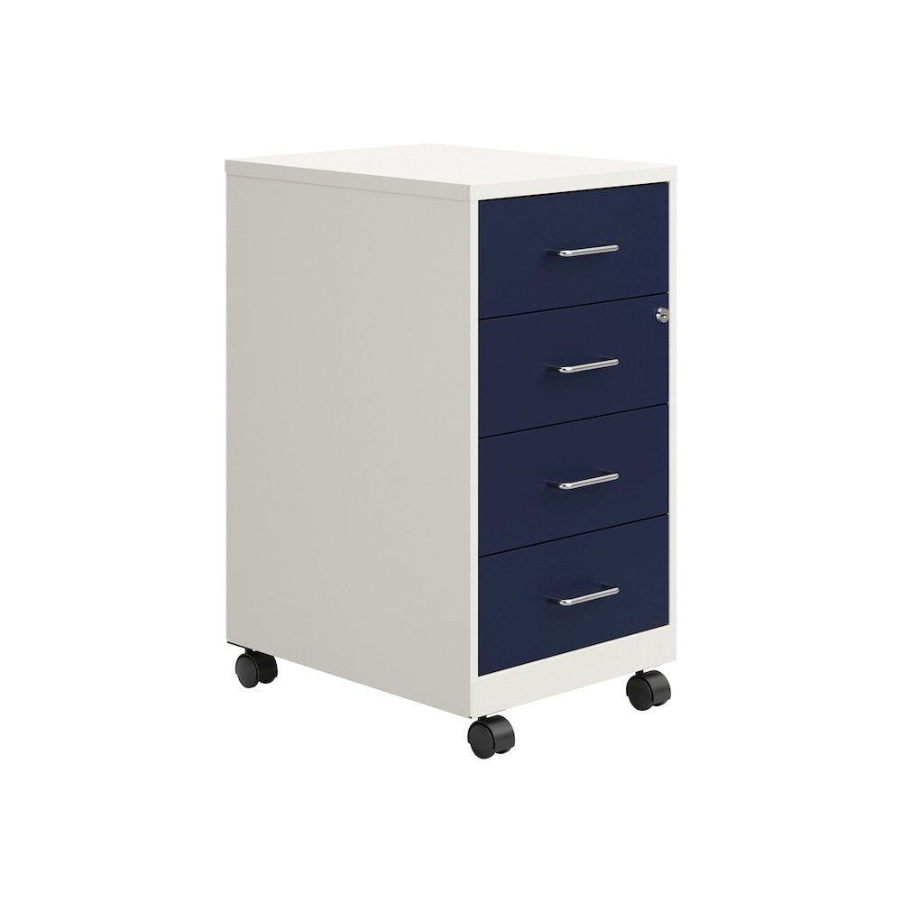 18" Deep 4-Drawer Mobile Organizer, Locking, Pearl White / Navy