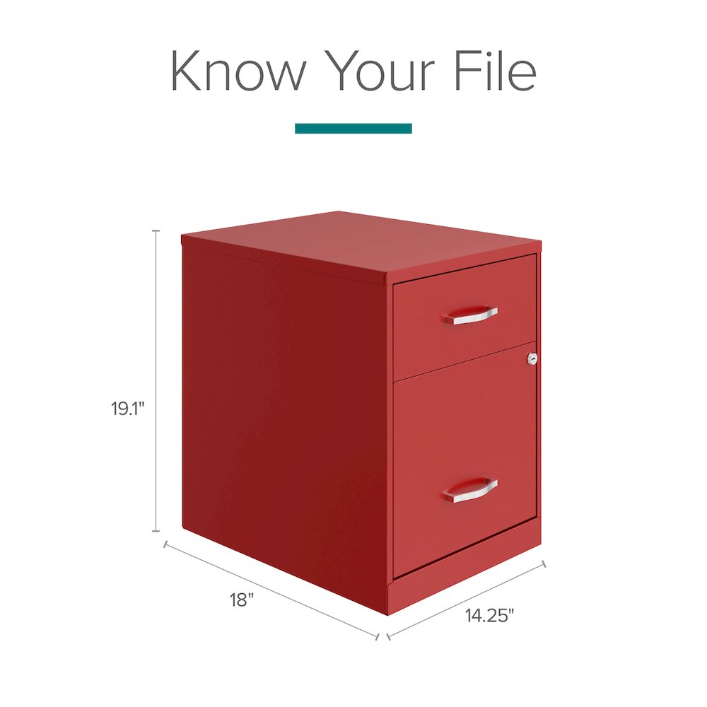 18" Deep 2-Drawer Letter Vertical File Cabinet, Accessory Drawer, Lava Red