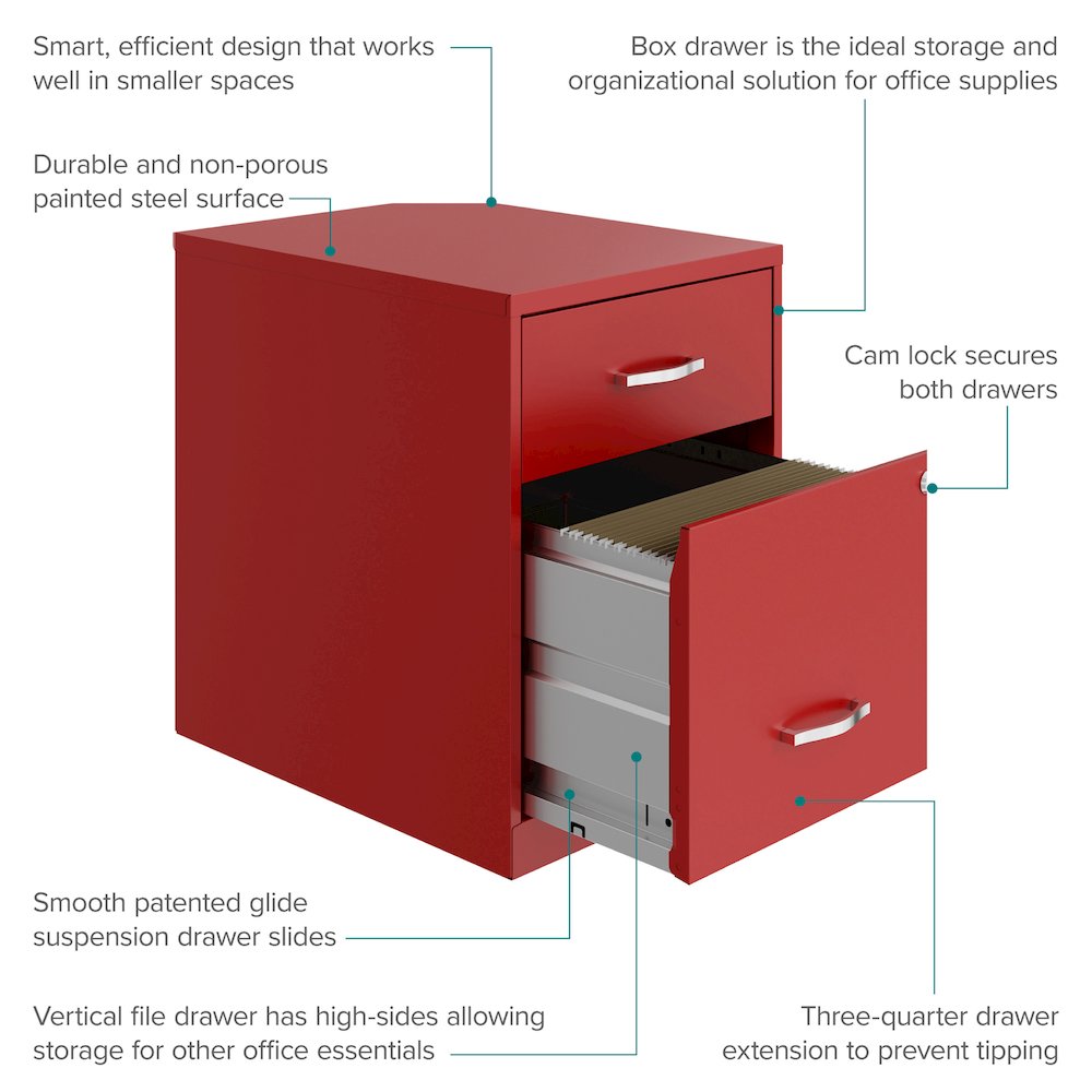 18" Deep 2-Drawer Letter Vertical File Cabinet, Accessory Drawer, Lava Red