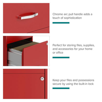 18" Deep 2-Drawer Letter Vertical File Cabinet, Accessory Drawer, Lava Red