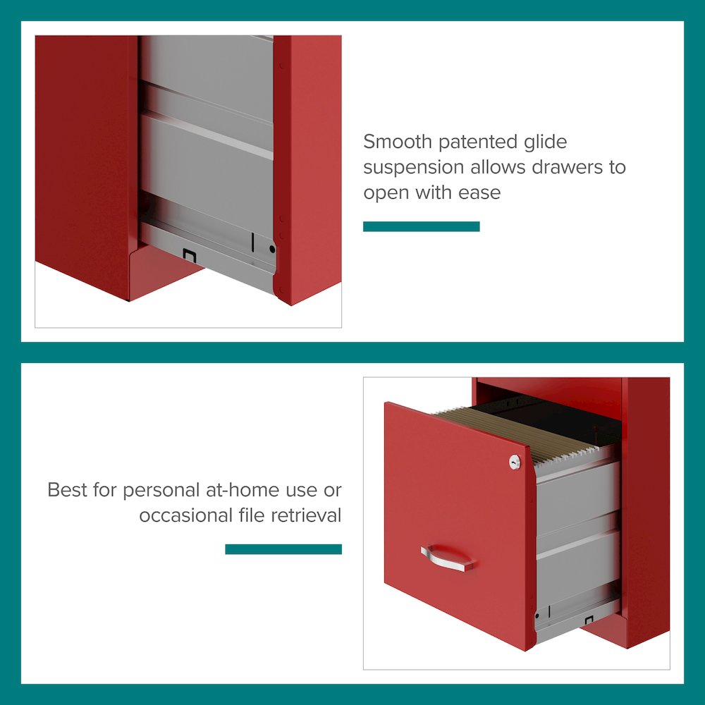 18" Deep 2-Drawer Letter Vertical File Cabinet, Accessory Drawer, Lava Red