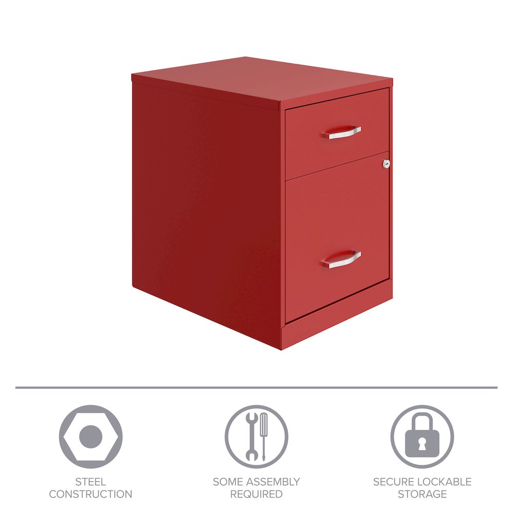 18" Deep 2-Drawer Letter Vertical File Cabinet, Accessory Drawer, Lava Red