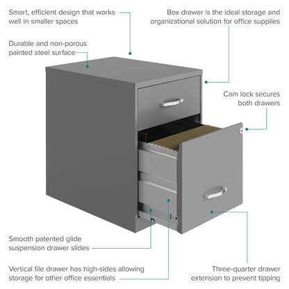 18" Deep 2-Drawer Letter Vertical File Cabinet, Accessory, Arctic Silver