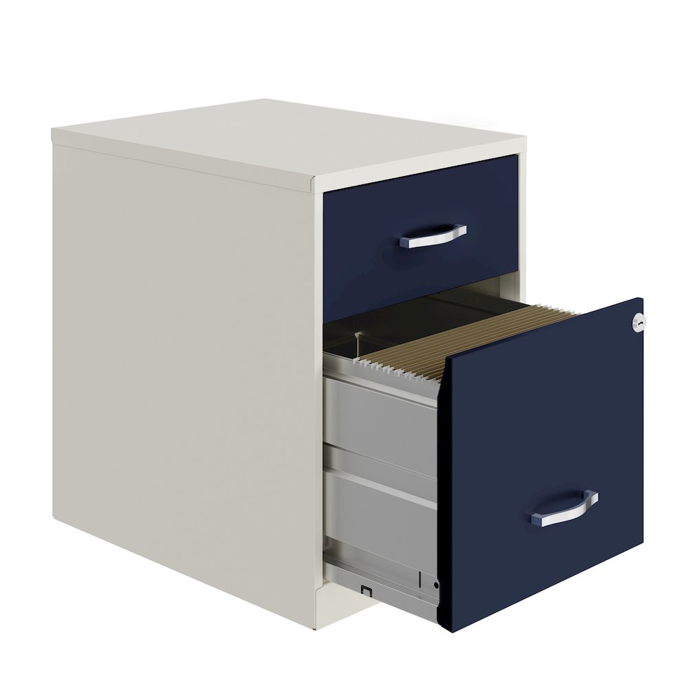 18" Deep 2-Drawer Letter Vertical File Cabinet, Pearl White / Navy