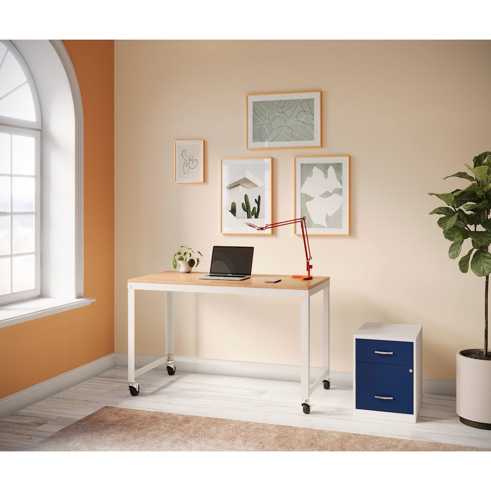 18" Deep 2-Drawer Letter Vertical File Cabinet, Pearl White / Navy