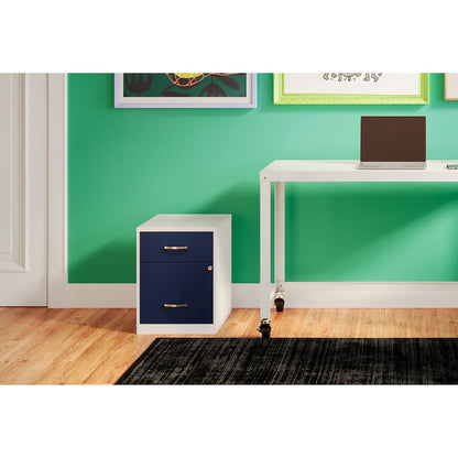 18" Deep 2-Drawer Letter Vertical File Cabinet, Pearl White / Navy