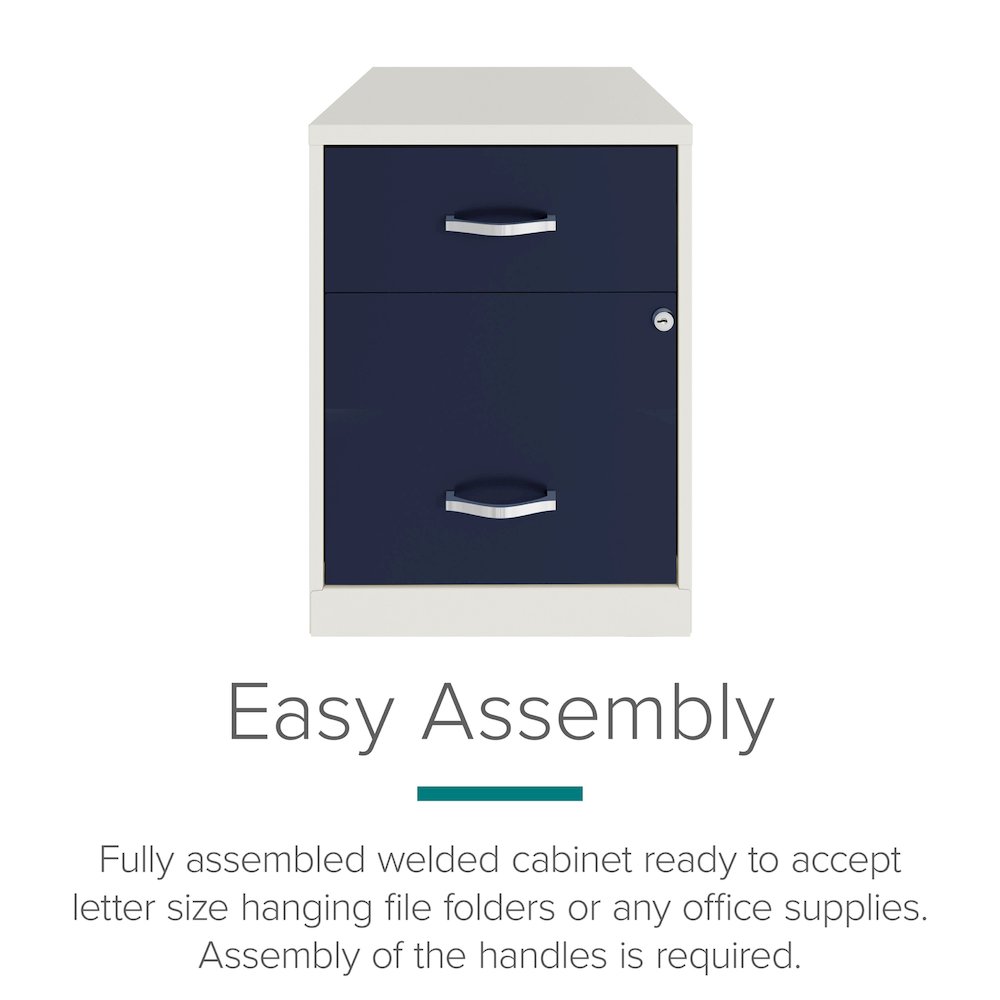 18" Deep 2-Drawer Letter Vertical File Cabinet, Pearl White / Navy