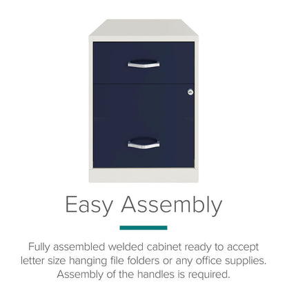 18" Deep 2-Drawer Letter Vertical File Cabinet, Pearl White / Navy