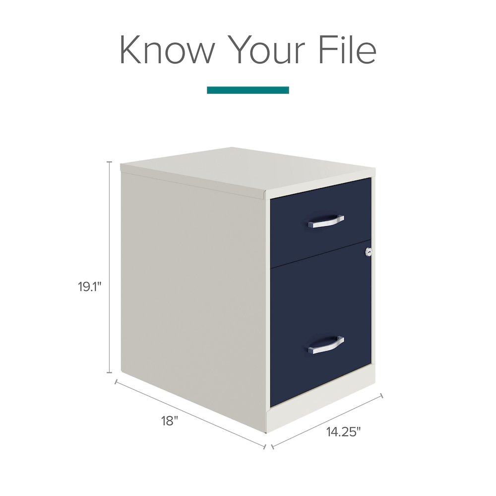 18" Deep 2-Drawer Letter Vertical File Cabinet, Pearl White / Navy