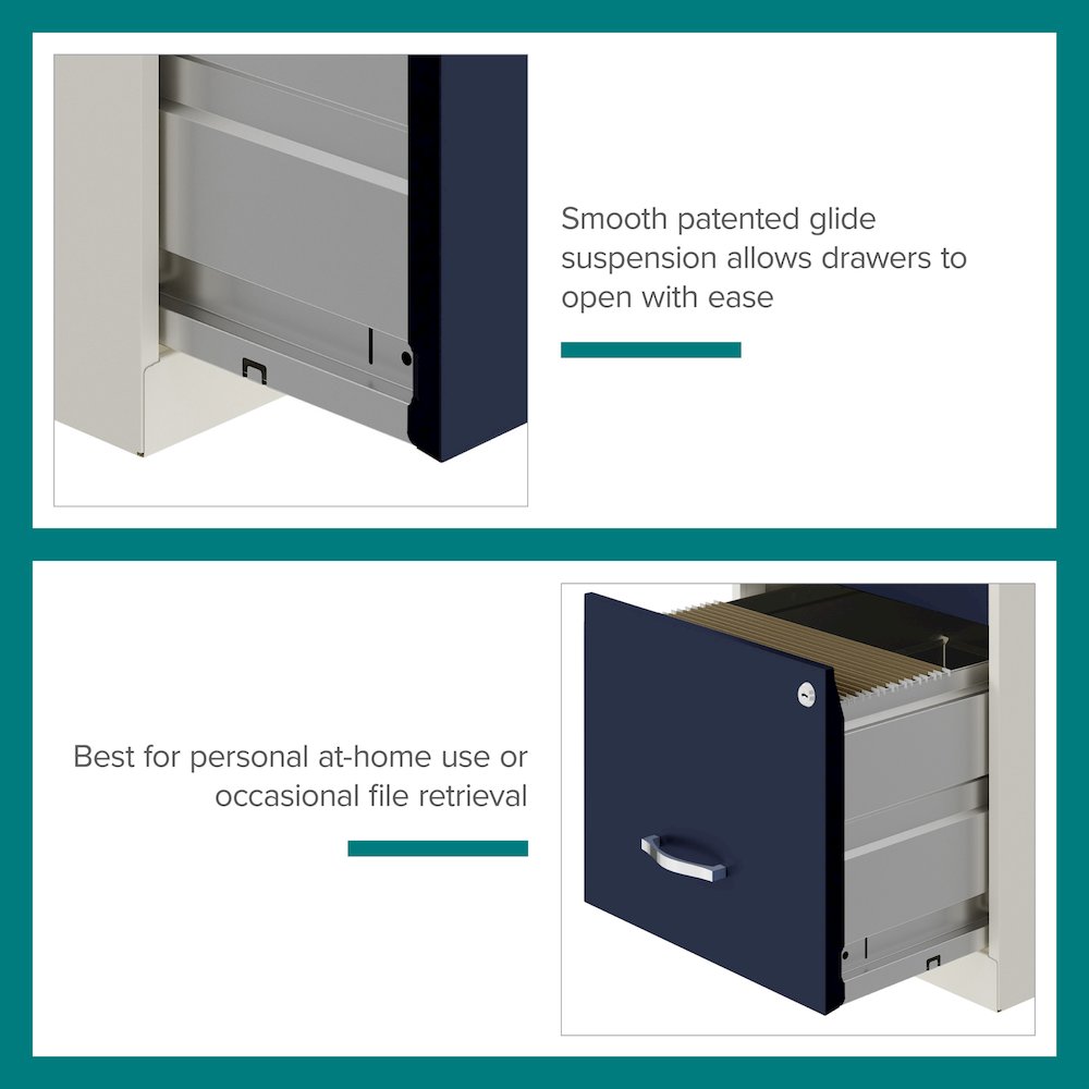 18" Deep 2-Drawer Letter Vertical File Cabinet, Pearl White / Navy