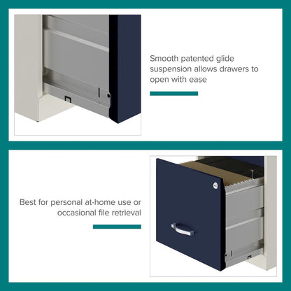 18" Deep 2-Drawer Letter Vertical File Cabinet, Pearl White / Navy