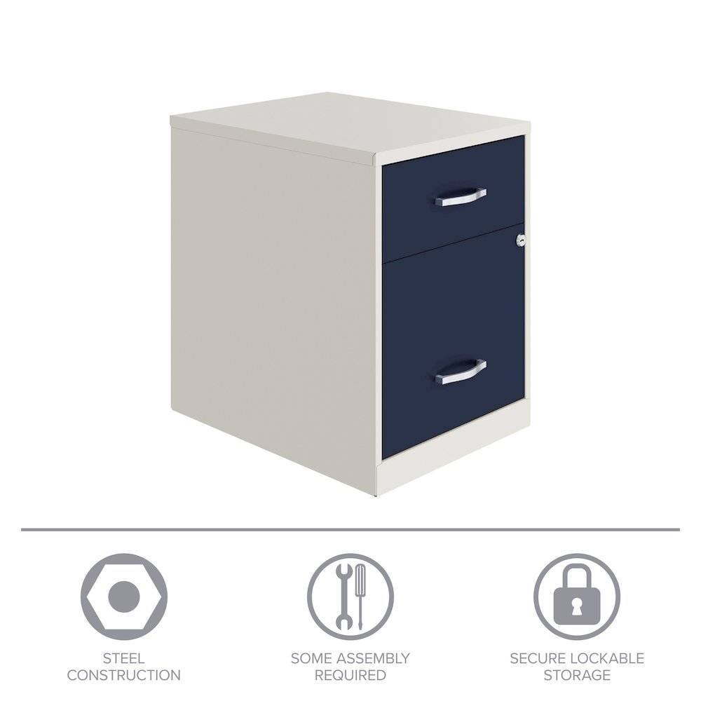 18" Deep 2-Drawer Letter Vertical File Cabinet, Pearl White / Navy