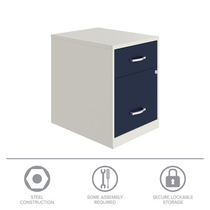 18" Deep 2-Drawer Letter Vertical File Cabinet, Pearl White / Navy