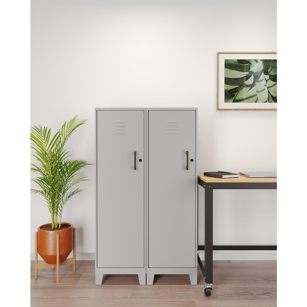 53.38" High 4-Shelf Storage Locker Cabinet, Riser Legs, Arctic Silver