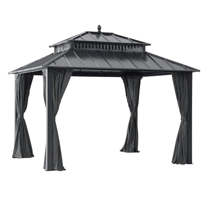 12 ft x 10 ft Hardtop Gazebo with Steel Roof, Grey Aluminum Frame - Extra-Tall