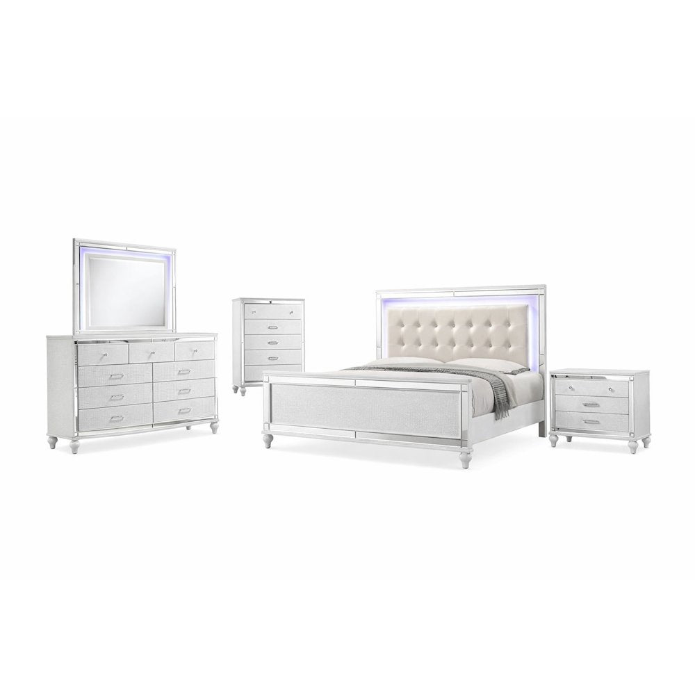Furniture Valentine 5-Piece Solid Wood Queen Bedroom Set in White