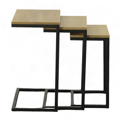 FurniFact Nesting Tables with Mango Wood Tops, Harvest Oak, Aged Iron