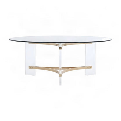 Gold Round Coffee Table with Tempered Glass and Acrylic Metal Frame