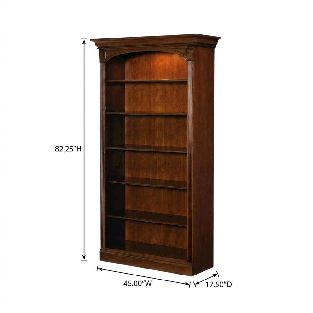 Cherry Veneer Tall Open Bookshelf with Distressed Wood Shelves for Office, Brown