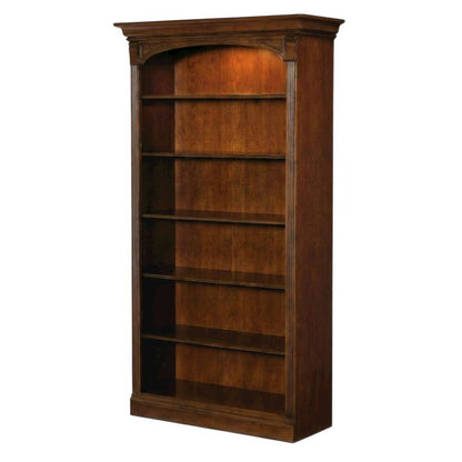 Cherry Veneer Tall Open Bookshelf with Distressed Wood Shelves for Office, Brown