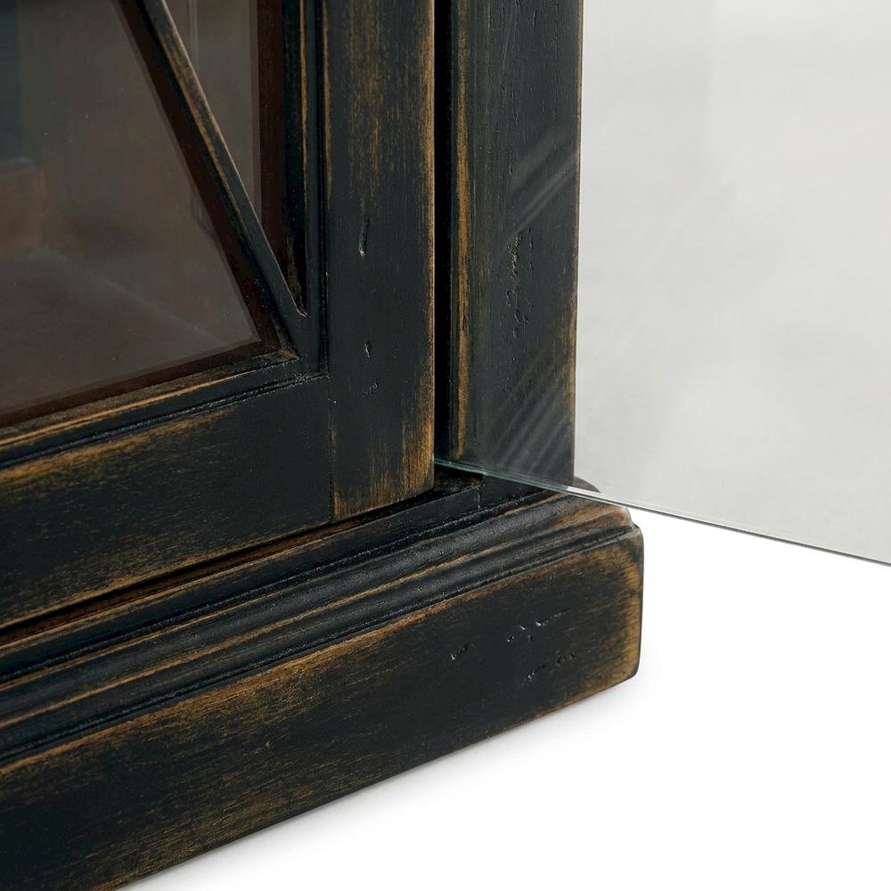 Oak Veneer and Glass Two-Door Curio Display Cabinet with Storage, Black
