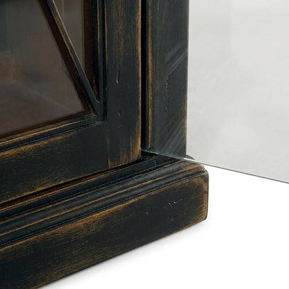 Oak Veneer and Glass Two-Door Curio Display Cabinet with Storage, Black