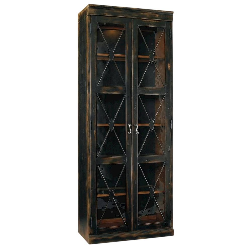 Oak Veneer and Glass Two-Door Curio Display Cabinet with Storage, Black