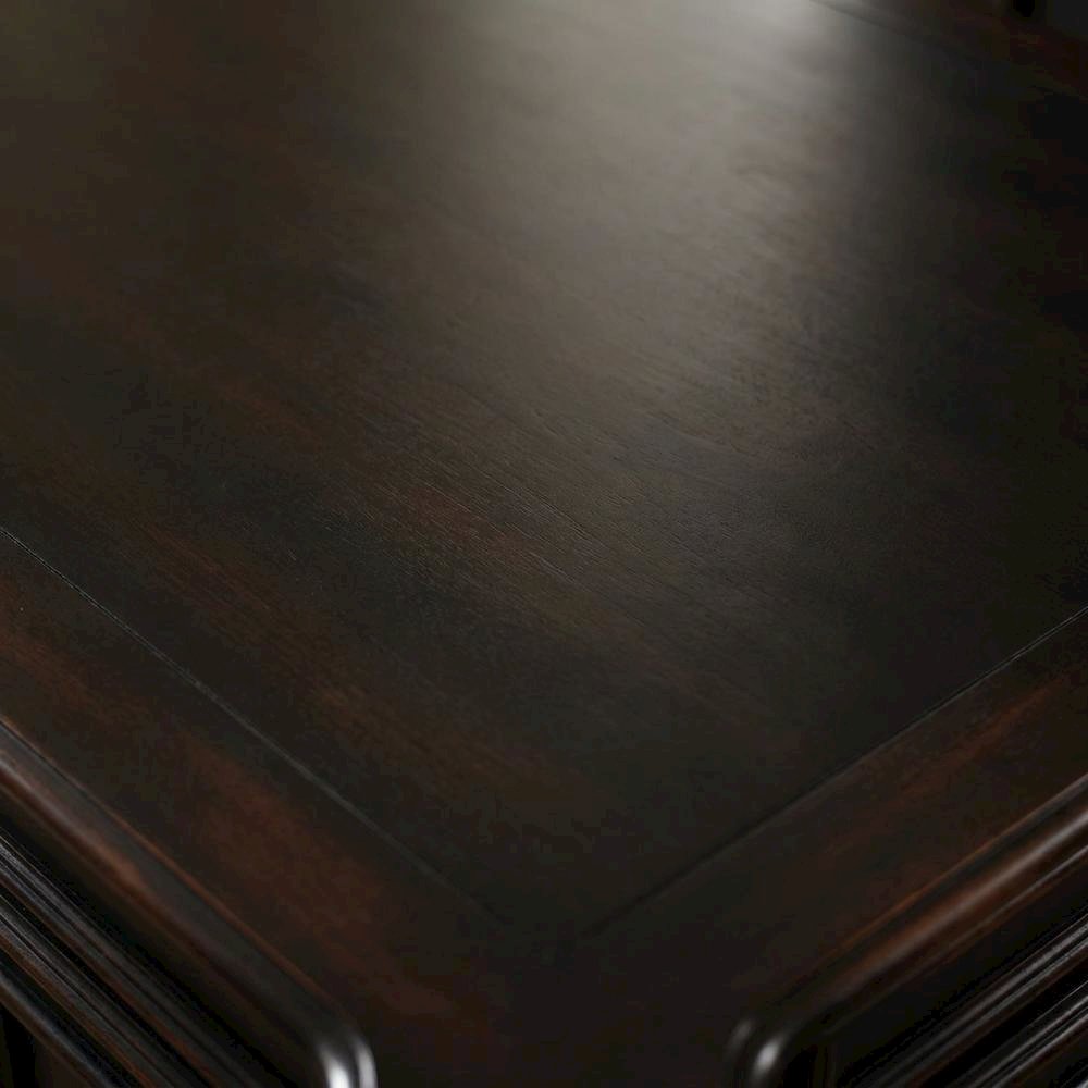 Cherry Veneer Executive Desk with Drawers, Nailhead Trim and Wood Panels, Black