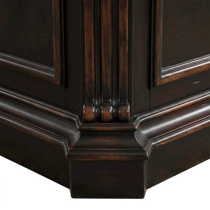 Cherry Veneer Executive Desk with Drawers, Nailhead Trim and Wood Panels, Black