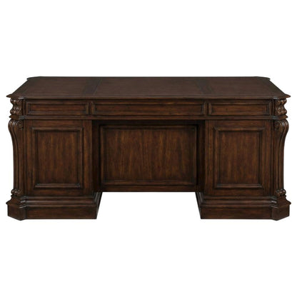 Cherry Veneer Executive Desk with Drawers, Nailhead Trim and Wood Panels, Black