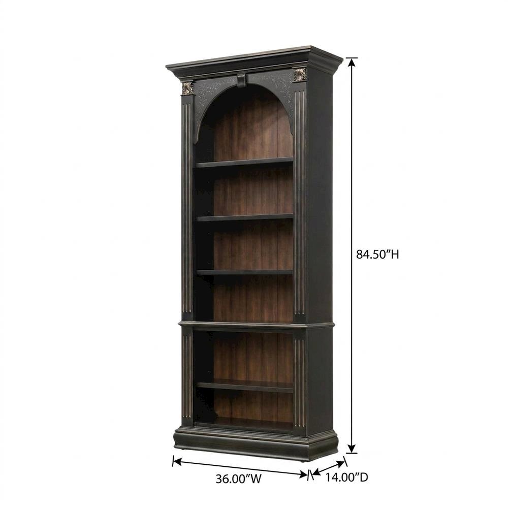 Wood Veneer Tall Bookcase with Display Shelves for Office and Living Room, Black