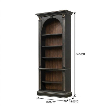 Wood Veneer Tall Bookcase with Display Shelves for Office and Living Room, Black