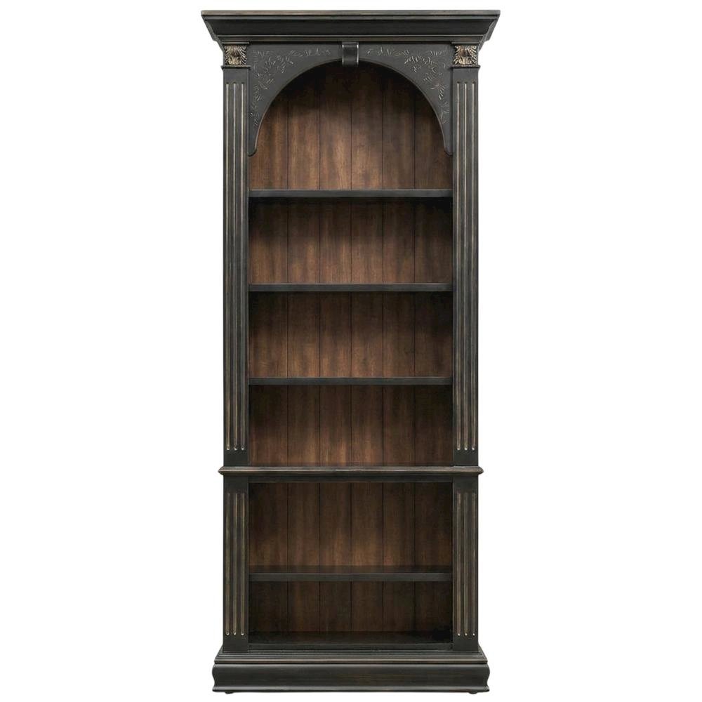 Wood Veneer Tall Bookcase with Display Shelves for Office and Living Room, Black