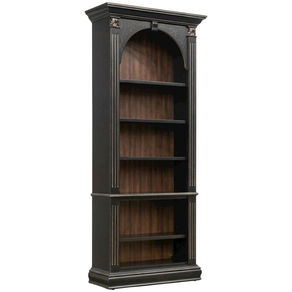 Wood Veneer Tall Bookcase with Display Shelves for Office and Living Room, Black