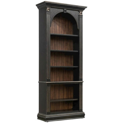 Wood Veneer Tall Bookcase with Display Shelves for Office and Living Room, Black