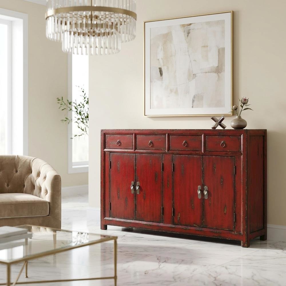 Wood Veneer Entertainment Center, Red