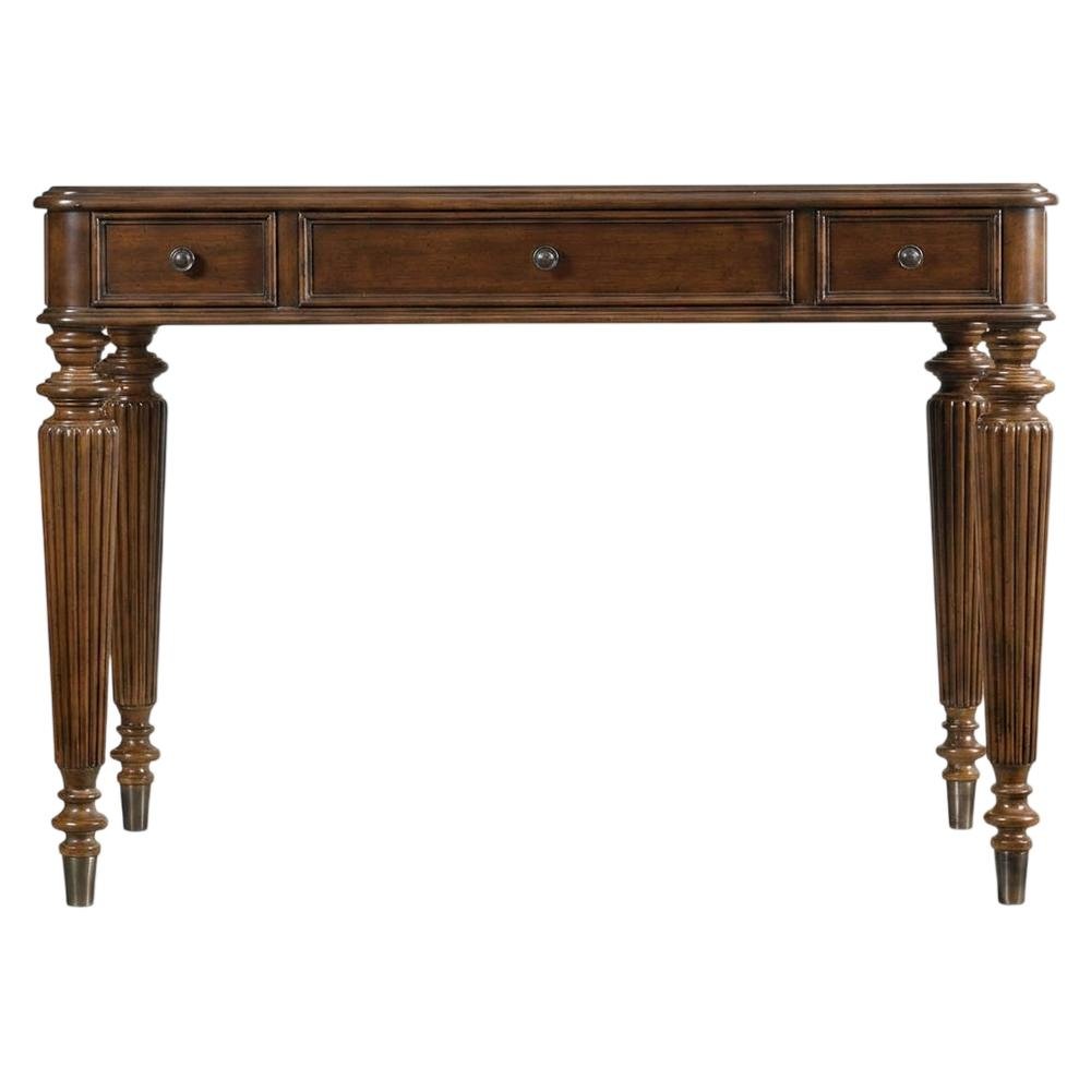 Cherry Veneer Writing Desk with 3 Drawers, Distressed-Finish, Brown