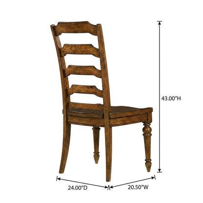 Alder Veneer Ladderback Wooden Dining Chair with Distressed Finish, Brown