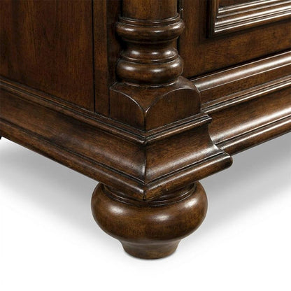 Mahogany Veneer Buffet with Distressed Cathedral Swirl Finish, Drawers, Brown