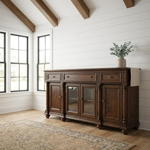 Mahogany Veneer Buffet with Distressed Cathedral Swirl Finish, Drawers, Brown