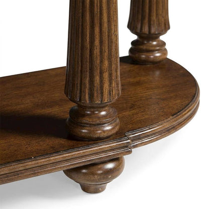 Mahogany Veneer Console Table with Drawers, Demilune Entryway Table, Brown