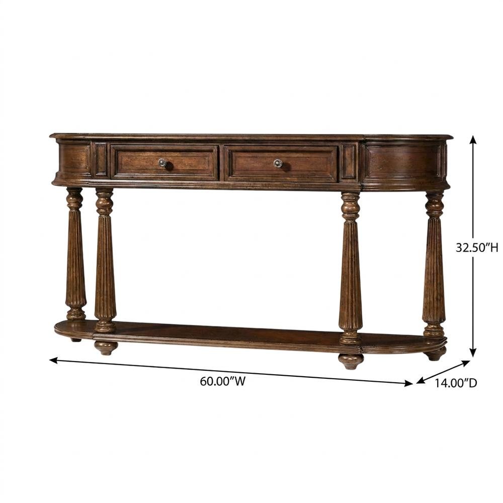 Mahogany Veneer Console Table with Drawers, Demilune Entryway Table, Brown
