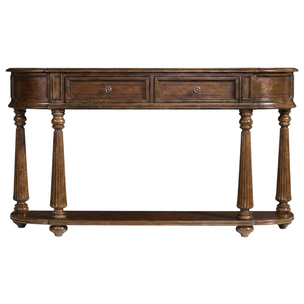 Mahogany Veneer Console Table with Drawers, Demilune Entryway Table, Brown