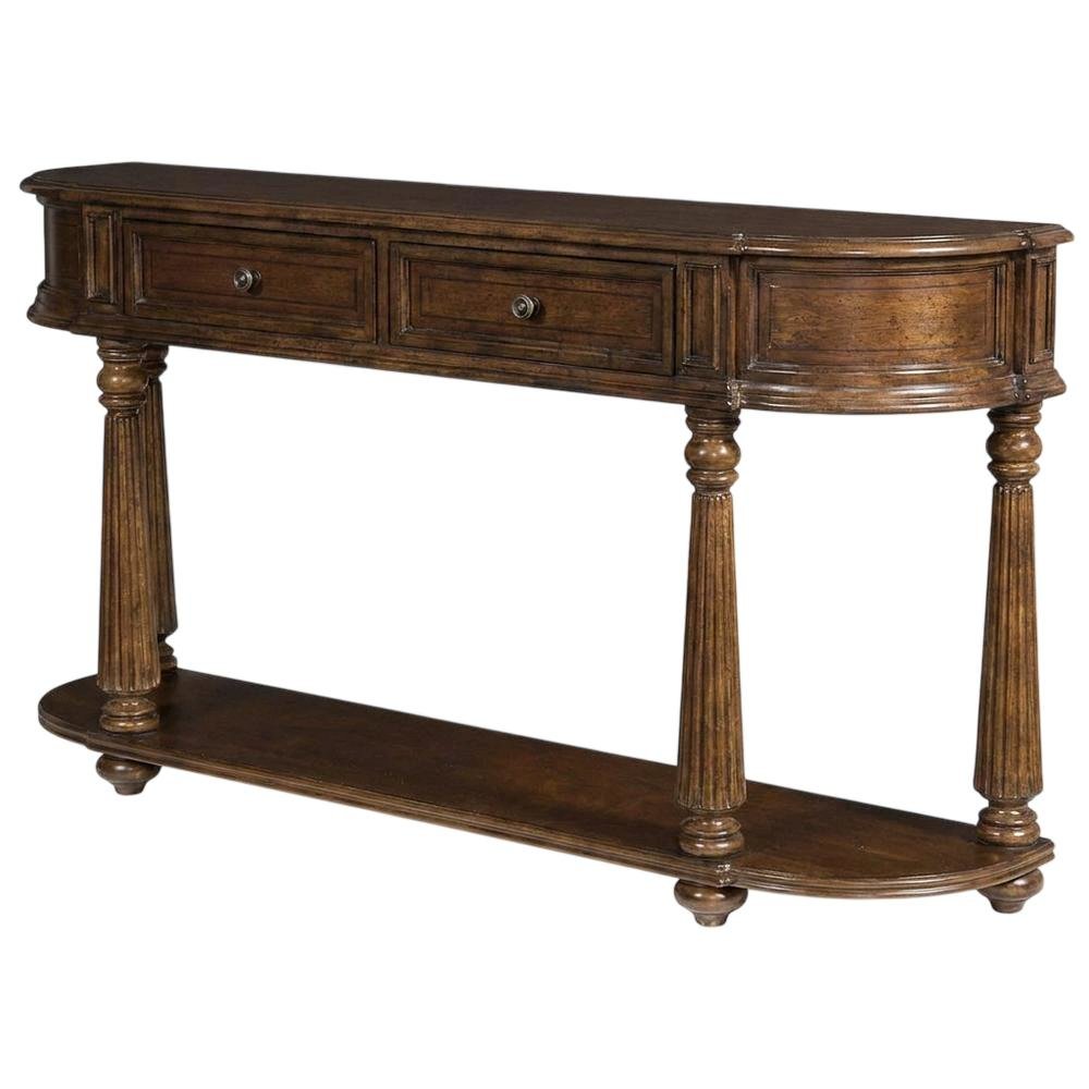 Mahogany Veneer Console Table with Drawers, Demilune Entryway Table, Brown