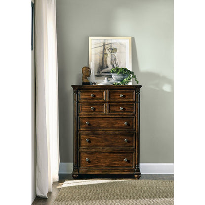 Leesburg Wood Tall Chest of Drawers, 5-Drawer Bedroom Dresser, Mahogany