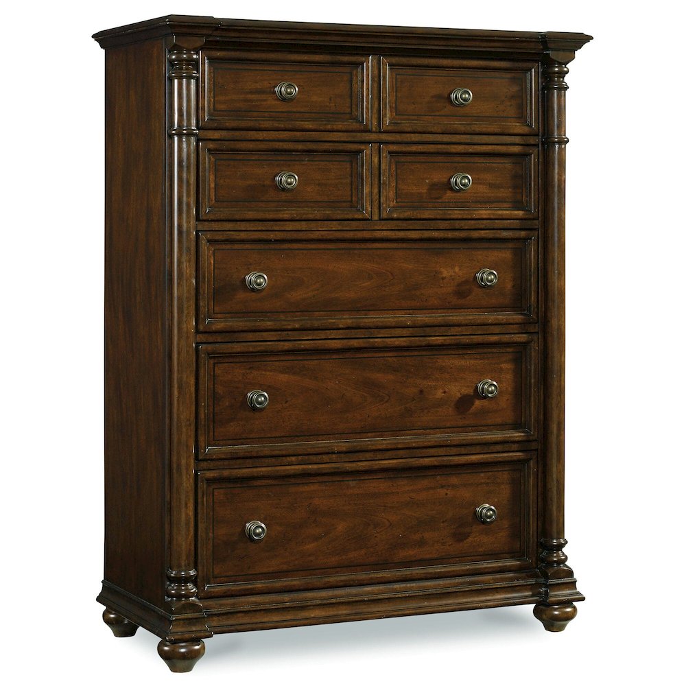 Leesburg Wood Tall Chest of Drawers, 5-Drawer Bedroom Dresser, Mahogany