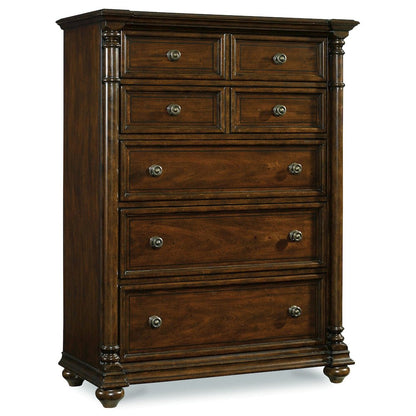 Leesburg Wood Tall Chest of Drawers, 5-Drawer Bedroom Dresser, Mahogany